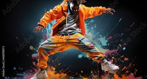 Creative modern hip hop dance banner template for adults  cropped image of dancing person on flat background