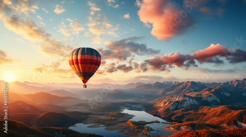 a group of hot air balloons flying over a canyon