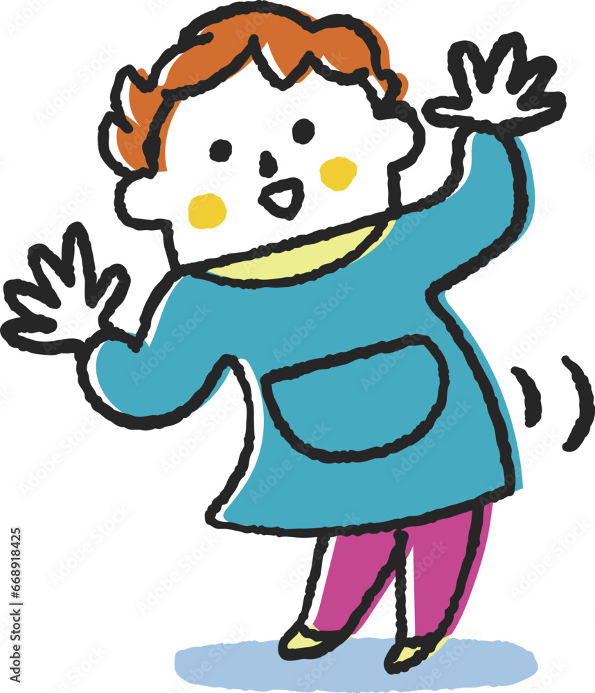 Fototapeta premium お尻を振り手を上下させてダンスする小さい子供 イラスト素材 