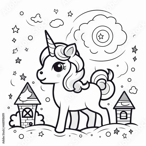 Magical Unicorn Coloring Page for Kids Creativity Journey  Generative AI