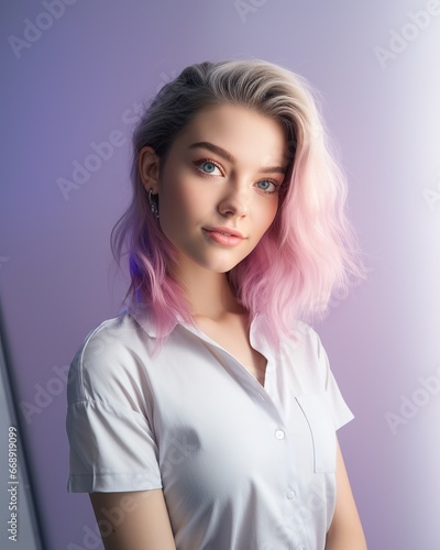 Beauty model young girl, photo blonde girl with perfect skin on studio background, skin care model concept