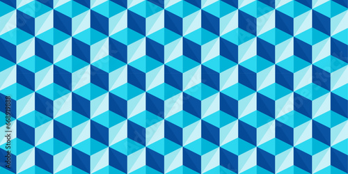 3D cube seamless pattern. bright blue glass box. abstract geometric shape pattern vector. decoration, background, wallpaper