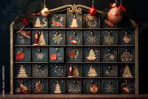 A beautifully decorated Christmas calendar, filled with surprises, counting down the days until the joyous holiday season