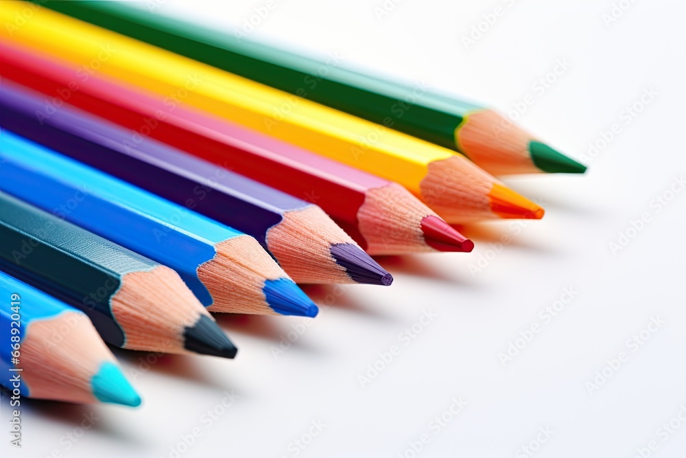 Colored pencils creatively arranged, captured in a close-up shot to highlight their intricate, vibrant hues and the artistic possibilities they hold. Colored pencils creatively arranged, captured in a close-up shot to highlight their intricate, vibrant hues and the artistic possibilities they hold.