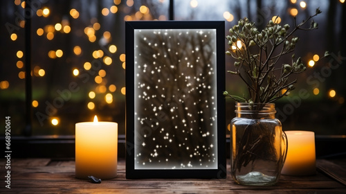 Empty frame on a starry night background mockup