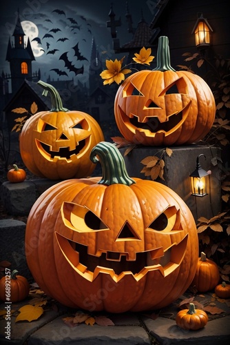 calabazas felices de halloween estilo cartoon para libro de colorear, sin escalas de grises.
