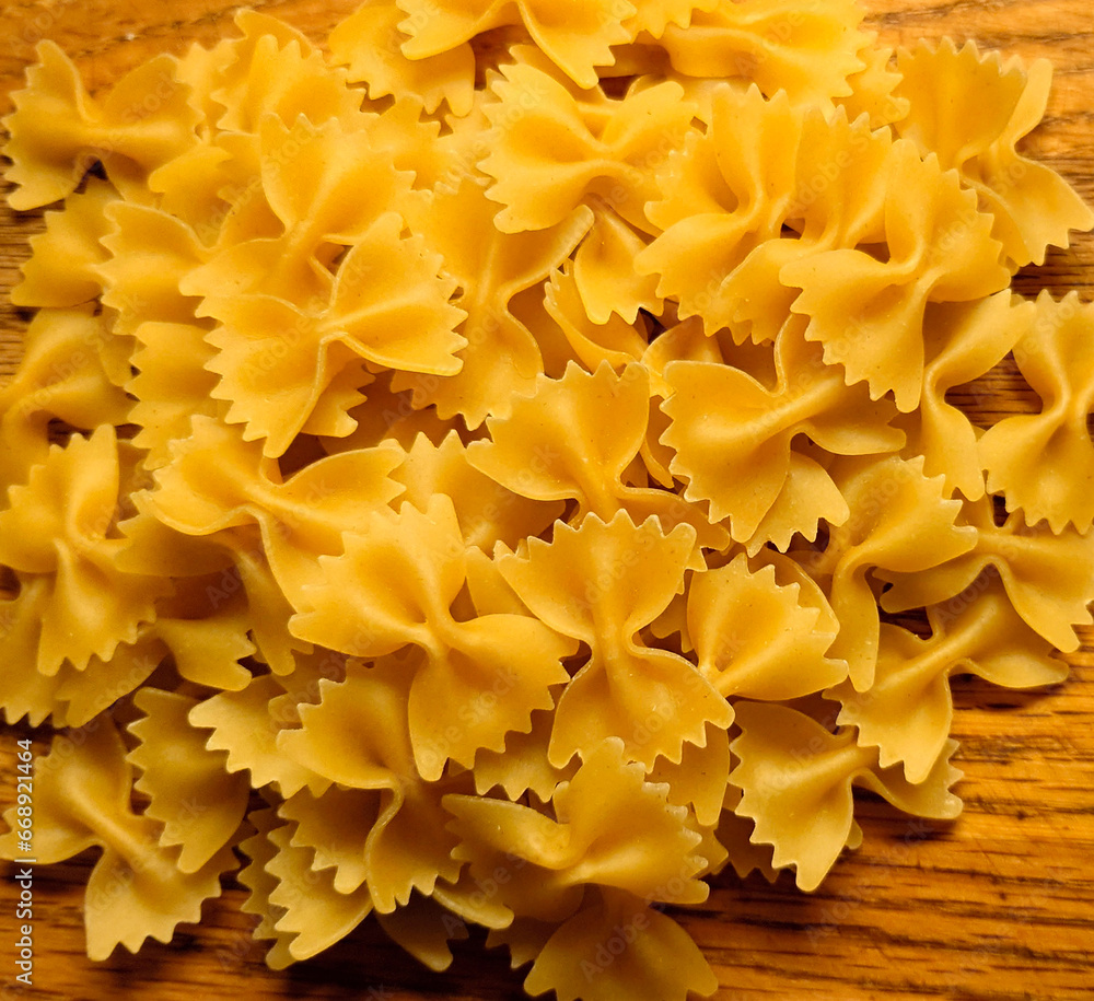 Farfalle butterfly pasta AKA bowtie pasta close-up Farfalle butterfly pasta AKA bowtie pasta close-up