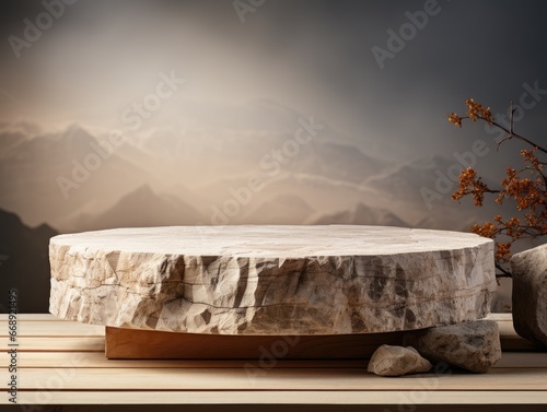 podium for product display material from natural stone shape with texture with soft light background. can be use for jewelery, luxury, cosmetic, company, business