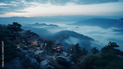 fog over the mountains in japan