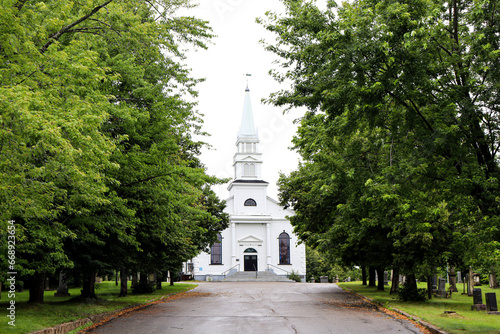 Old building at the end of a forest path in Miramichi