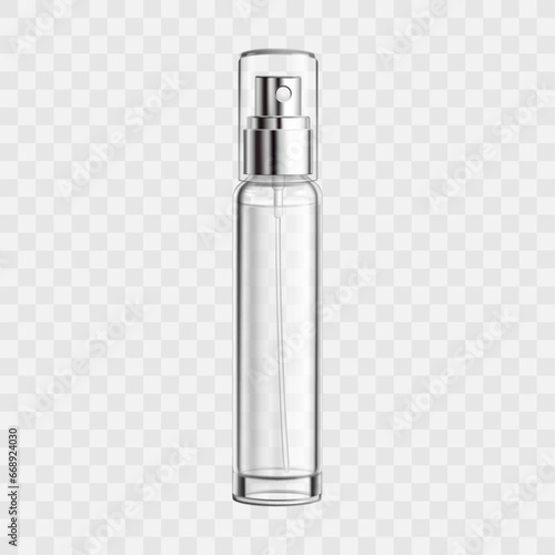 Vector cosmetics spray bottles with dispenser isolated icons on transparent background illustration