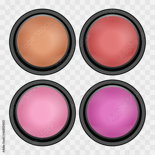 Vector decorative cosmetics set compact face powder blusher on white background isolated vector illustration