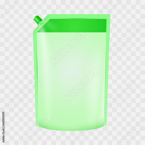 Vector green doypack packaging with screw cap foil drink bags pouches with spout cosmetic refill