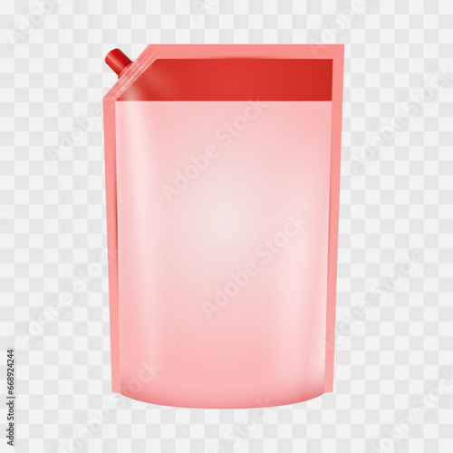 Vector red doypack packaging with screw cap foil drink bags pouches with spout cosmetic refill