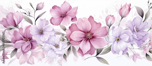 Delicate watercolor flower pattern on white background