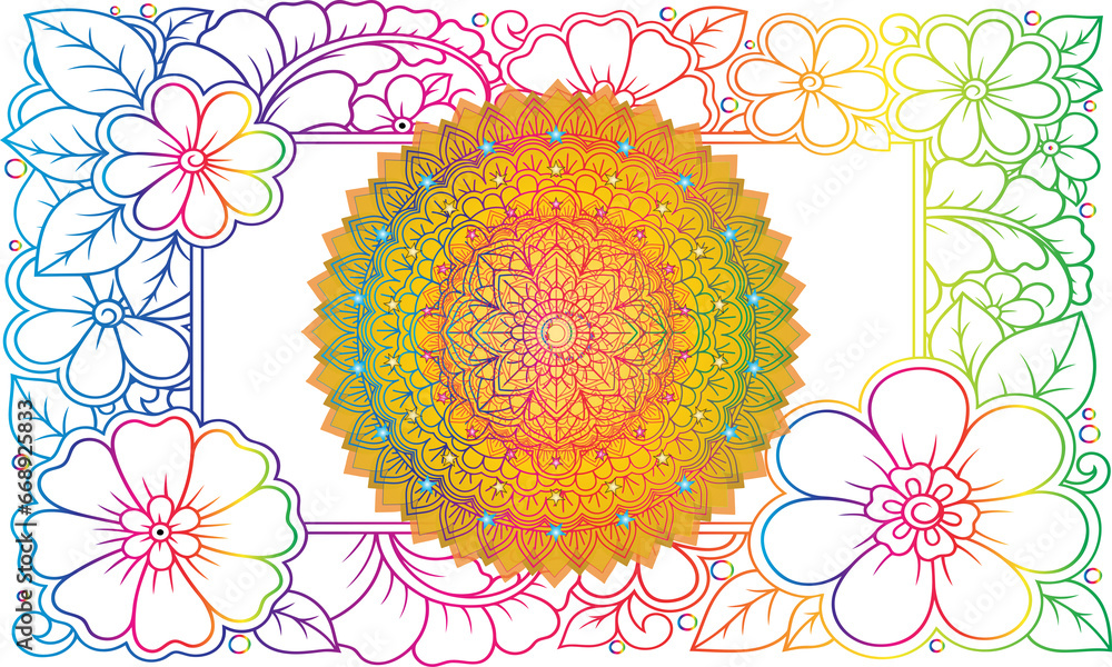 Klassisches Mandala in gedeckten Farben, wie orientalische oder asiatische Stickereien in blau und Orange. Hintergrund und Vorlage für kunstvolle Designs. - obrazy, fototapety, plakaty 