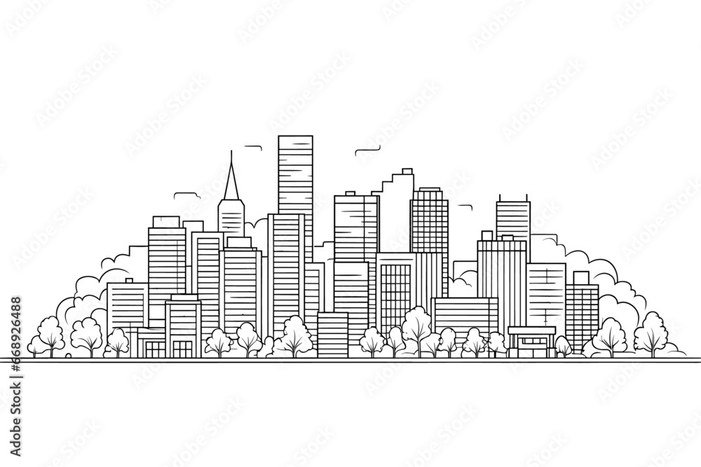 city skyline vector illustration, line art