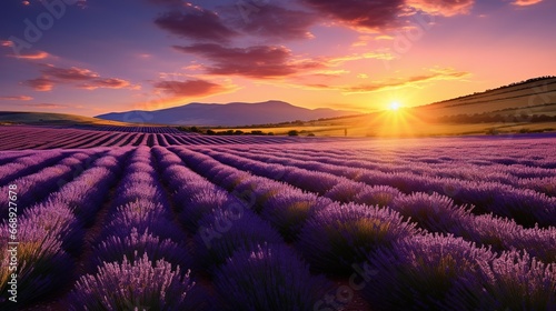 Beautiful view of sunset in lavender fields