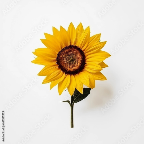 Sunflower and leaves isolated on a white background, Yellow summer flower, Generative AI.
