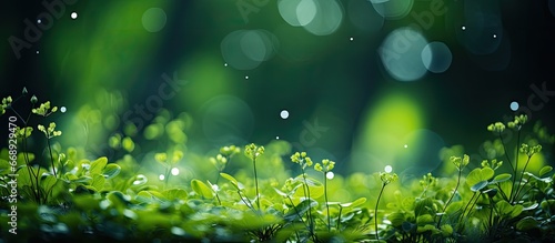 Abstract background with green bokeh effect in nature © AkuAku