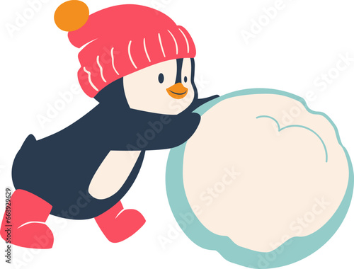 Penguin cartoon vector illustration. Leisure activities in winter