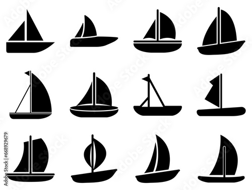 Boat icon set. ship, cruise, yacht, transport, transportation, sea, water, ocean, speed, sail, marin, sailboat, icons. Black solid icon collection. Vector illustration