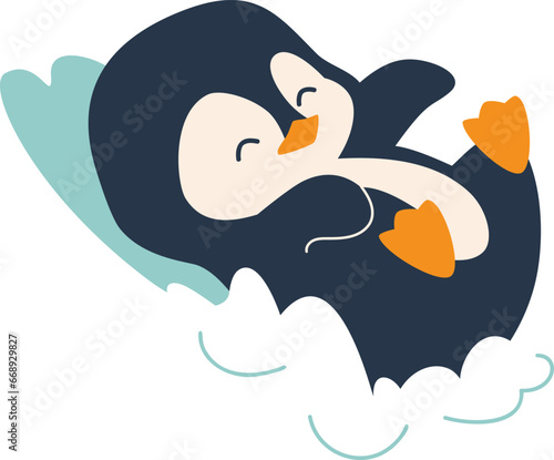 Penguin cartoon vector illustration. Leisure activities in winter