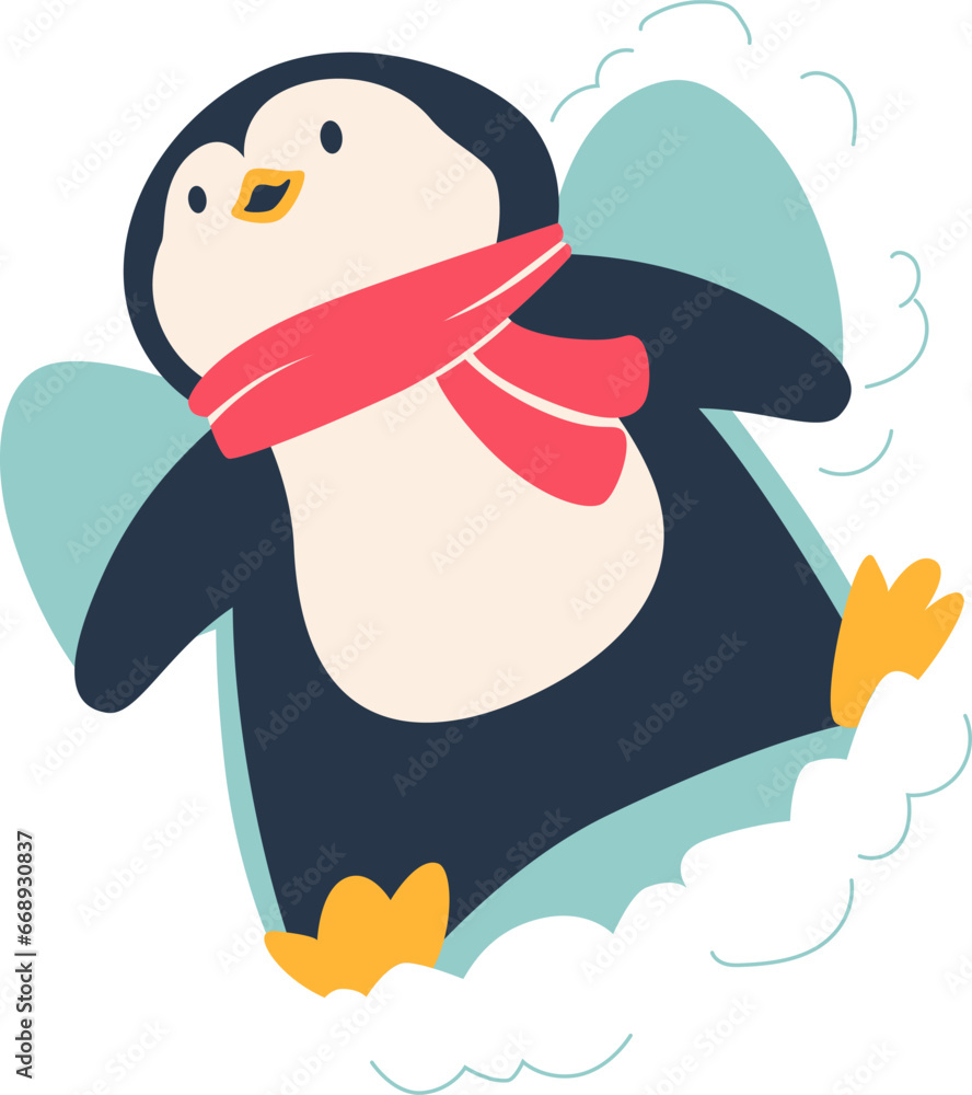 Fototapeta premium Penguin cartoon vector illustration. Leisure activities in winter