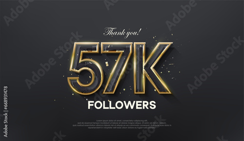 Golden line thank you 57k followers, with a luxurious and elegant gold color.