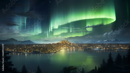 the auroras shining above a city © Asep