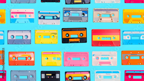 colored cassettes vintage 80s concept