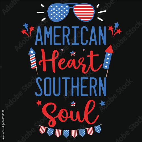 American heart southern soul 4th july independence day tshirt design
