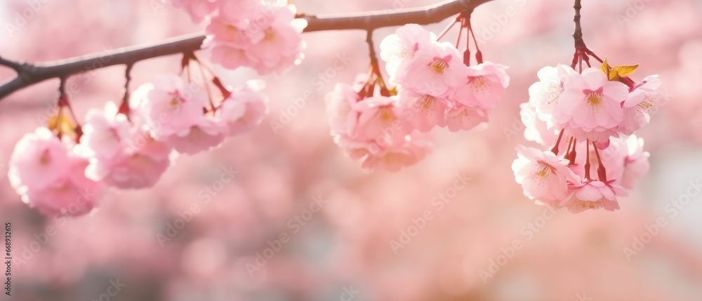 Obraz premium defocused macro shot lampions hanging on sakura tree