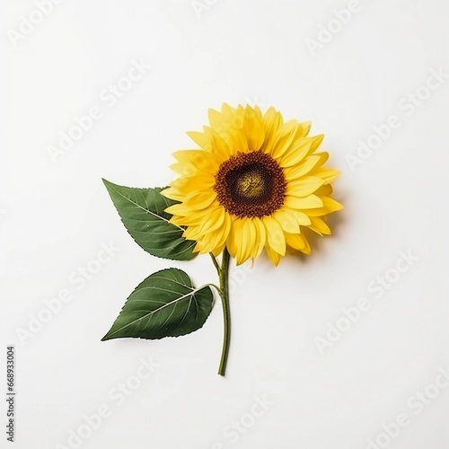 Sunflower and leaves isolated on a white background  Yellow summer flower  Generative AI.