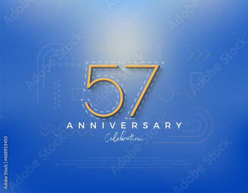 Line art number design for 57th anniversary celebration. Premium vector for poster, banner, celebration greeting.