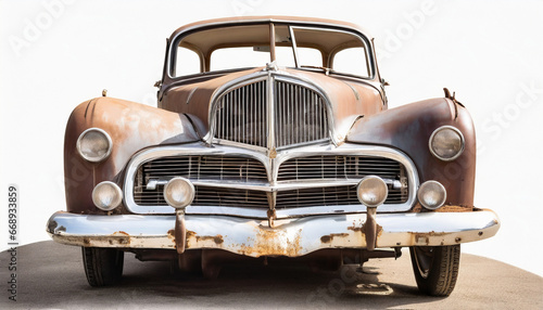 front of old rusty classic car isolated on white background old rusty ancient car isolated