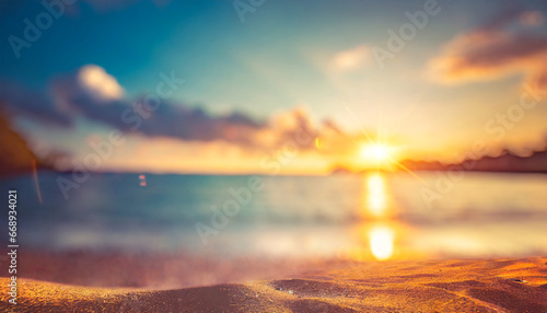 relaxing outdoors vacation landscape concept abstract blurred sunlight beach colorful blurred bokeh background with retro effect autumn sunset sky have blue bright white and color orange calm