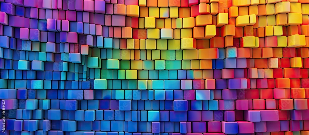 AI rendering creates a vibrant geometric backdrop of colorful ceramic tiles with a glossy futuristic design