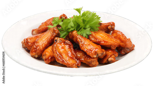 Fried chicken wings with sauce isolated on png transparent background