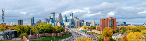Skyline of Downtown Minneapolis at autumn 