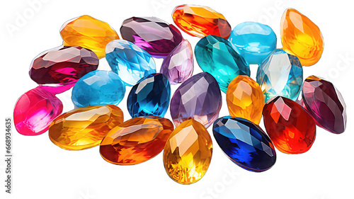 Multicolor gemstones isolated on white png  background