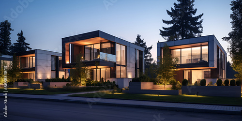 High grey house for large family with grey modern house exterior, Modern residential home with minimalist design and open floor plan created with generative ai  © Hadi