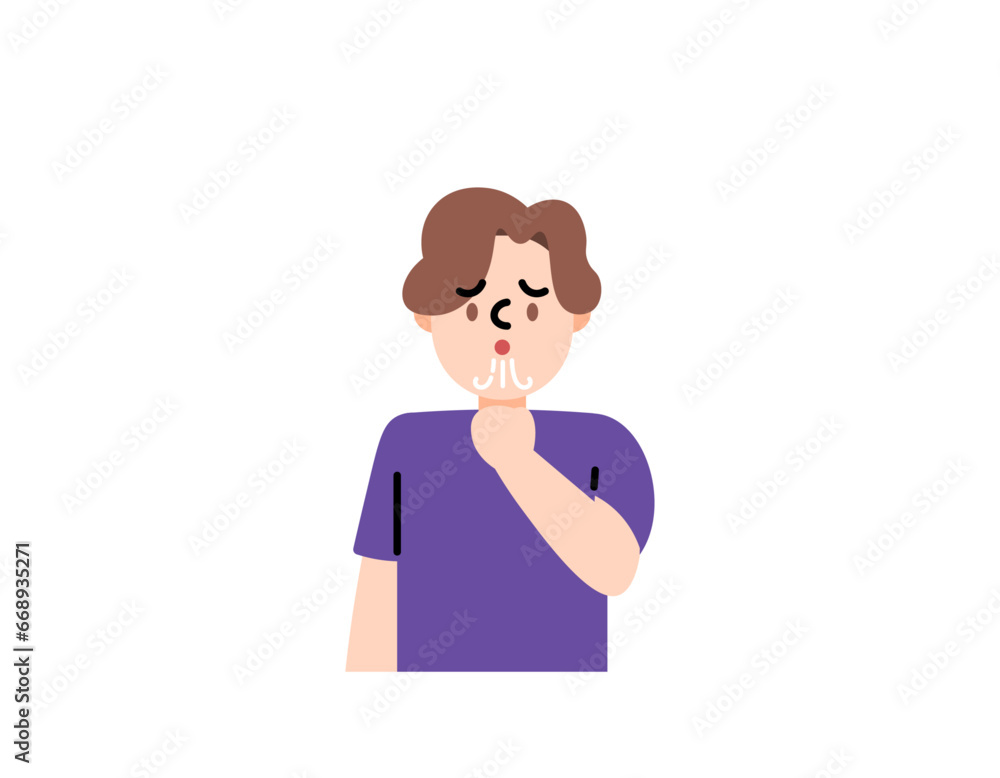 Illustration of a boy coughing. symptoms of flu, bronchitis, coronavirus, influenza, infection, and fever. health problems or diseases. human character and facial expressions. flat illustration design Illustration of a boy coughing. symptoms of flu, bronchitis, coronavirus, influenza, infection, and fever. health problems or diseases. human character and facial expressions. flat illustration design