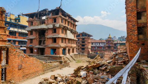aftermath of nepal earthquake 2015 collapsed buildings in kathmandu photo