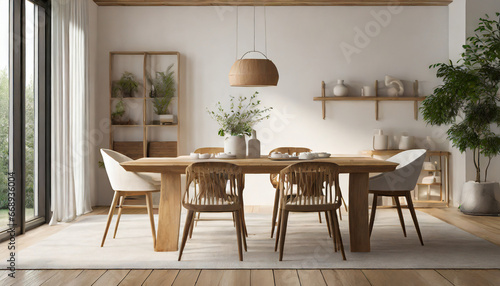wooden furniture in minimal dining room interior design