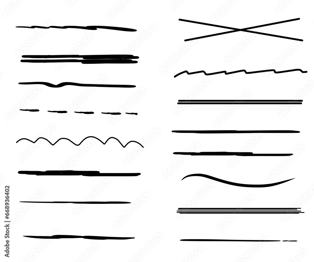 Line marker stroke underline. Marker highlight brush effect. Handwriting vector brush underline stroke set for accent, text highlight element. Line marker stroke underline. Marker highlight brush effect. Handwriting vector brush underline stroke set for accent, text highlight element.