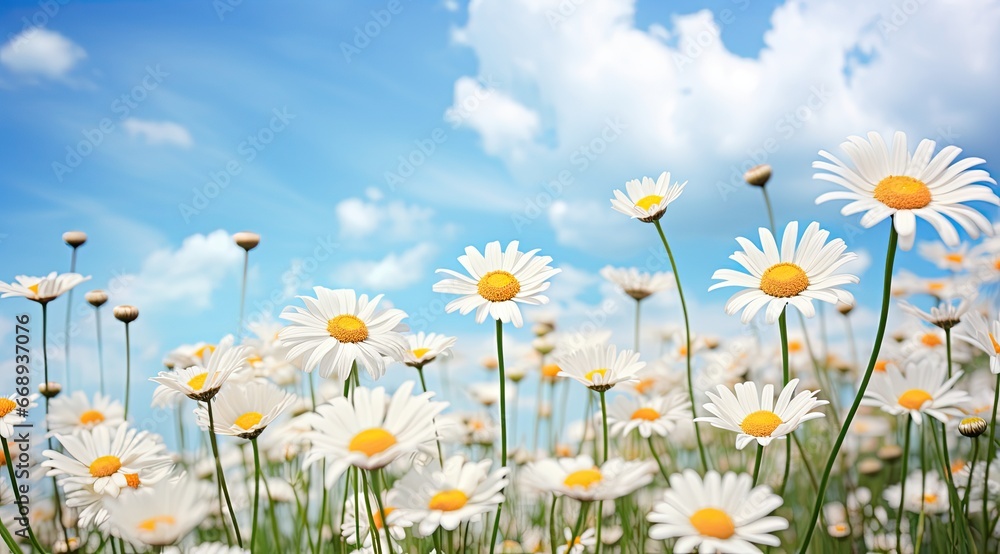 A meadow full of daisies on a sunny day.