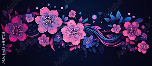 Fantasy object with flowers on dark blue background established pattern