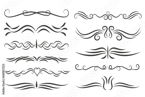 Page Divider And Design Elements. Set of Various Simple Black Divider Design, Assorted Divider Collection Template Vector. Collection of floral dividers elements mega decoration for Calligraphy