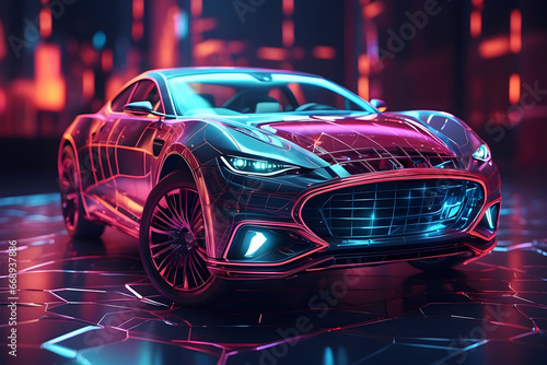 Modern car technology concept with wireframe intersection (3D illustration). Generative AI © Rudi